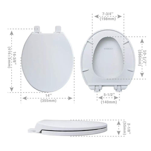 Elongated Toilet Seat With Quiet Close Lid No Slam Slow Close Fits Standard Elongated Or Oblong Toilets Oval White dimensions view