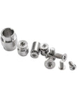 Premium Upgrade 26 Piece TC4 Titanium Hardware Kit Featuring Corrosion Resistant Fasteners And Sleek Black Screws For Customizing Gear And Knives Built Tough With Sick Durability And Zero Dings: assortment of titanium screws and fasteners.