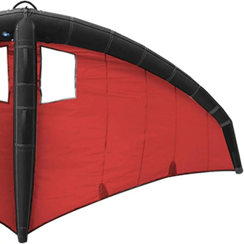 Red inflatable surfing wing for wind wing foiling and kitesurfing, handheld foil wing kite, tough polyester with TPU, four square size.