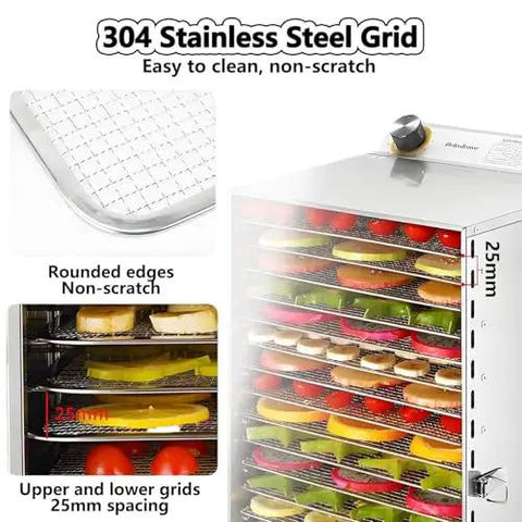 304 Stainless Steel Grid of Heavy Duty Commercial Freeze Dryer Machine With Six Rugged Stainless Trays And Seamless 360 Airflow Design.