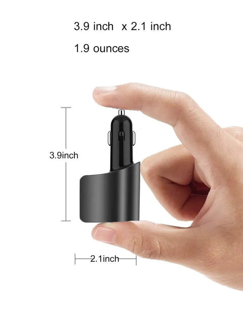 Straight Fire 3 Usb Car Charger Adapter Fast Charging Cigarette Lighter Plug dimensions shown in hand, 3.9x2.1 inches, lightweight 1.9 ounces.
