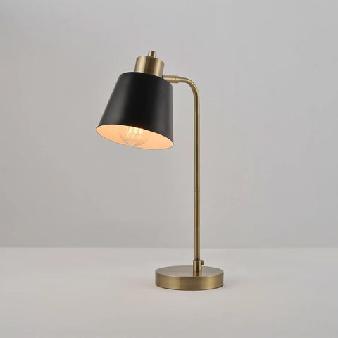 18 Inch Matte Brass Desk Lamp With Matte Black Shade, Adjustable Pivot For Precise Reading And Desk Work, Dope Sleek Modern Mid Century Style Lighting For Home Office Or Nightstand, front view