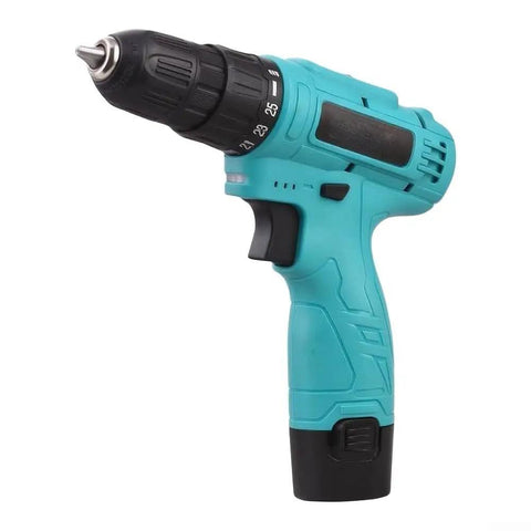 Badass 12V Cordless Drill Driver With 25 Plus 1 Precision Torque, Compact Build, Built In Led, Dual Rechargeable Batteries, Fast Usb C Charging Setup For Tough Job Sites side view showing ergonomic handle and 25 torque settings.