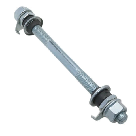 High Grade Carbon Steel Front Hub Axle For Road And City Bikes Featuring 140 Mm Length With Three Eighths Inch Diameter Painted Silver Finish