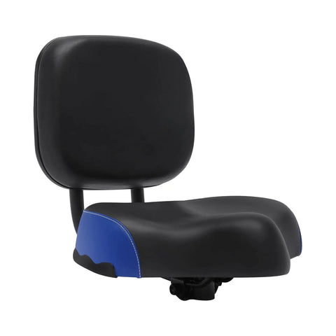 Universal Bike Seat With Backrest For Maximum Comfort Oversized Cushioned Bicycle Saddle With High Density Foam Adjustable Height And Extra Support For Long Rides And All Day Comfy Cruising black bike seat with blue side panel