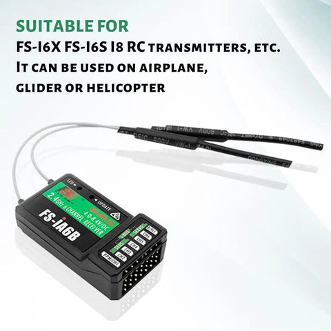 Six Channel 2.4GHz AFHDS2A Receiver With PPM Output And IBus Port, FS-I6AB display, dual antennas