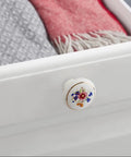 Ceramic Hand Painted Drawer Knobs Four Pack Vintage Floral Cabinet Pulls For Dresser Cupboard Wardrobe And Closet With Glossy White Flower Design And Smooth Operation installed on drawer