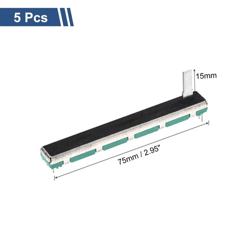 5 Pack Straight Double Linear Slide Potentiometers 8 Pin B100K 75mm Length With 60mm Travel And 15mm Handle Faders, side view