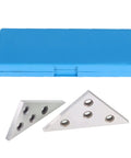 Solid angle plate set with two triangular aluminum angle blocks and blue plastic case; 30-60-90 and 45-45-90 degrees.