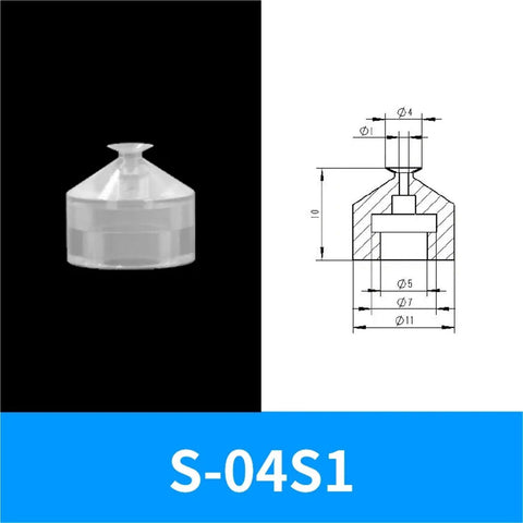 Star Industrial Vacuum Rubber Suction Cup Chuck, S-08S2 Series, Small diameter rubber chuck with dimensions for pneumatic automation.