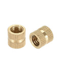 Two brass knurled threaded insert nuts from 25 Pieces Set Brass Knurled Threaded Insert Nuts For Easy Embedding In M8 Size With 10mm Length