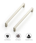 Solid Six And One Quarter Inch Square Cabinet Handles In Brushed Nickel, 25 Pack Drawer Pulls for kitchen with durability features.