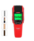 Pro Level Wall Scanner And Stud Finder With Bright Digital Screen and Sharp Buzzer Alert, red handheld device with LCD.