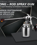 Extended Long Pole Spray Gun With One Liter Paint Cup And 100Cm Rod Delivers Sweet Auto And Furniture Finishing Heavy Duty Brass Nozzles For Non Stop Projects Everyone Swears By viewed from the side, showcasing pure copper atomizing cap and stainless steel nozzle.