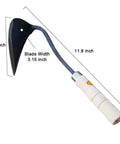 Forged Garden Hand Plow Hoe With Sturdy Wood Handle Korean Daejanggan Style Ho Mi Weeding Sickle showing dimensions