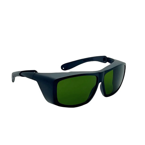Heavy Duty Ipl Safety Glasses For Laser Hair Removal Photorejuvenation And Elight Shr Gear with black frame and green lenses.