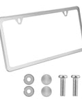 Slick Stainless Steel License Plate Frame Slim Style Two Hole Mount Polished Finish Flat Plate Holder With Metal Screw Caps