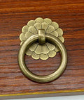 Vintage Antique Brass Ring Pulls Set Of 4 For Cabinets Pure Solid Brass Cabinet Hardware With Flower Disk Design And Dual Layer Petals