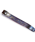 Kick Your Everyday Carry Game Up With These Premium Flamed Titanium Pocket Knife Clips featuring a 50 mm blue violet clip with recessed holes.