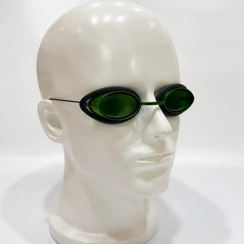 Straight Up Heavy Duty Opt Ipl Laser Safety Goggles For Red Light Therapy And Photon Beauty Machines shown on a mannequin head, green lens.