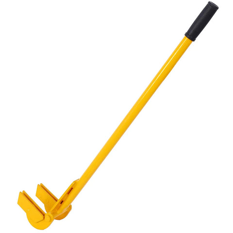 Beefy Pallet Buster With 43 Inch Handle For Heavy Duty Deck Wrecker Pry Bar Puller On Wood Pallets With Articulating Pivoting Head And Standard Pallet Breaker Tool For Quick Easy Removals, yellow steel handle