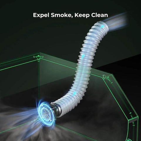 Creality laser engraver enclosure with flexible exhaust hose, 27.5x28.3x15.7in, smoke and dust protection