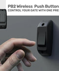 Slick Wireless Gate And Door Access Push Button Surface Mounted Momentary Release Switch being pressed with a hand