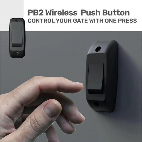 Slick Wireless Gate And Door Access Push Button Surface Mounted Momentary Release Switch being pressed with a hand