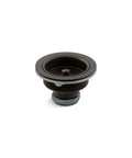 Duostrainer Kitchen Sink Drain With Basket Polished Brass Solid Brass Construction Fits Three And A Half Inch Or Four Inch Outlets Removable Basket With Open And Close Stopper No Tailpiece Included Easy Install; sink drain front view showing polished brass finish and removable basket