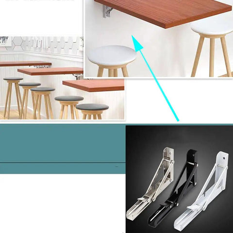 Heavy Duty Stainless Steel Shelf Brackets L Shaped Wall Support Corners With Kickass Rust Proof Finish For Kitchen And Bedroom Shelving Solid Anti Corrosion Mounting Hardware Pair on display with stools.