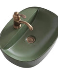 Rock Solid Black Ceramic Bathroom Sink With Square Above Counter Setup Featuring A Super Smooth Matte Glaze Finish Built Tough For Daily Washdowns And Absolute Zero Hassle Cleaning Tailored For Modern Households, green ceramic vessel sink with bronze faucet.