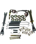 Premium Rear Drum Brake Spring Pack Repair Kit For Mitsubishi Pajero And L200 With 4D56 Or 4M40 Engine Covers V32 To V46 And K74T Models To Fix Sticky Brakes Fast. Rear drum brake hardware kit with steel springs and retainers on white background