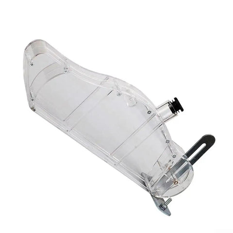 Clear Table Saw Blade Guard With Adjustable Acrylic Splitter Bracket And Snag Free Dust Deflector showing transparent acrylic design for dust control.