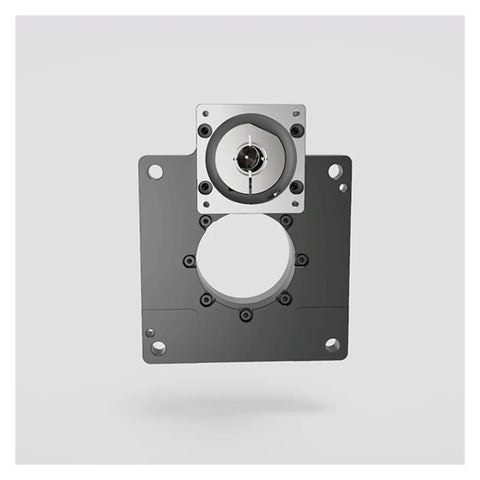 TH280 Electric Turntable Rotary Actuator showing cast iron hollow frame and center motor shaft for smooth 360 degree rotation.