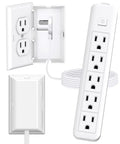 Slim Outlet Concealer With Three Foot Power Strip Extension Cord And Five AC Outlets 1875W For Kitchen Home Office