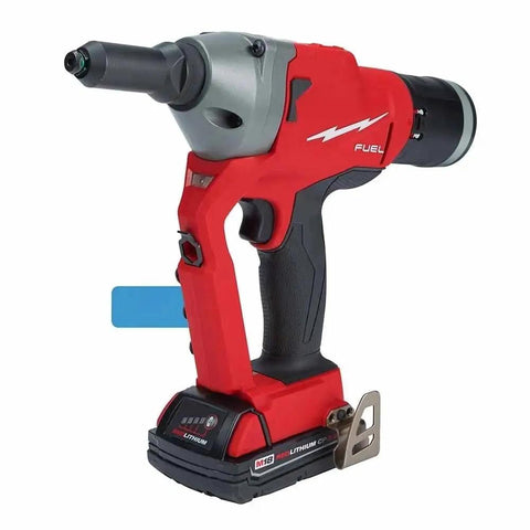 Cordless 1 Quarter Inch Blind Rivet Kit No Air Hose Portable M18 System Cranks 500 Rivets Per Charge Zero Weight Onsite Jobs Fast Install Snug Fit For Pros And Mechanics Repairing Metal Frames Today Eliminates Air Lines Forever. red M18 cordless blind rivet tool with battery