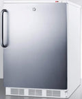 Heavy Hitter Upright Freezer In Slick Stainless Steel With Deep Freeze Capability And Integrated Security Lock Crafted For Cramped Corners And No Fuss Daily Storage, front view.