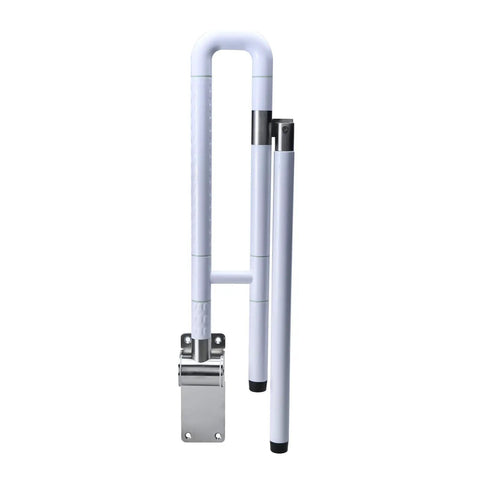 Foldable Toilet Grab Bar With Flip Up Design, Non Slip Stainless Steel Bathroom Safety Rails, Night Glow Nylon Grip, Vertical View