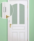 2 Pack Door Reinforcement Lock For Front Door Home Security Upgrade, installed on white door with gold handle, close-up view