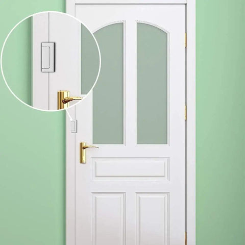 2 Pack Door Reinforcement Lock For Front Door Home Security Upgrade, installed on white door with gold handle, close-up view