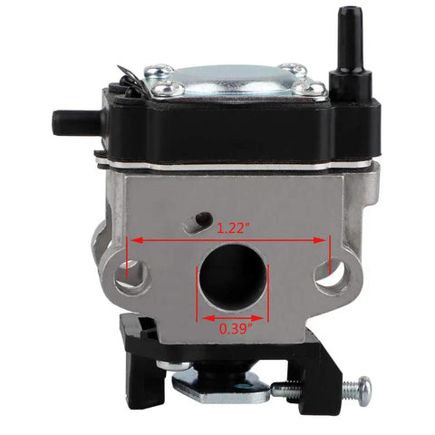 Carburetor Replacement 308480001 For Toro Weed Eater 25Cc Engines front view showing dimensions and fittings.