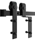 Bypass Sliding Barn Door Hardware Kit For Low Ceiling Six Point Six Feet Rail System With Overlapping Tracks, black carbon steel