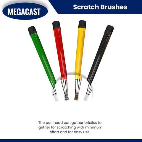 Pro Grade Four Piece Scratch Brush Set With Fiberglass, Brass, Steel And Nylon Nibs For Cleaning Jewelry, Watches, Coins And Circuit Boards