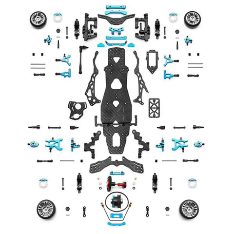 Rear Wheel Drive Drift Frame Kit For One-Tenth Scale Mini RC Cars With Upgraded DIY Drifting Frame And Ultra Wide Angle Steering Perfect For Beginners And Drift Enthusiasts Looking To Rip The Track components displayed.