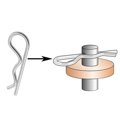 Diagram showing use of Cotter Pins Assortment Kit For Machinery And Tractors on a bolt, highlighting fastening mechanism.