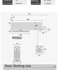 Diagram of Heavy Duty 35 To 80 Kg Wood Door Floor Spring Hinge With No Digging Pivot Hydraulic Closer Hidden Swing Hinge Black Finish measurements.