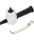 Double Head Nibbler For Metal Cutting, 360 Degree Adjustable Sheet Metal Cutter with ergonomic handle and wrench tool accessory shown