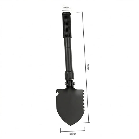 16 Inch Heavy Duty Mini Shovel With Curved D Handle Portable Spade for Gardening and Camping, black metal blade, side view