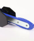 Side view of G-PLUS 360° brake caliper press tool with blue handle and steel plate for automotive brake repair