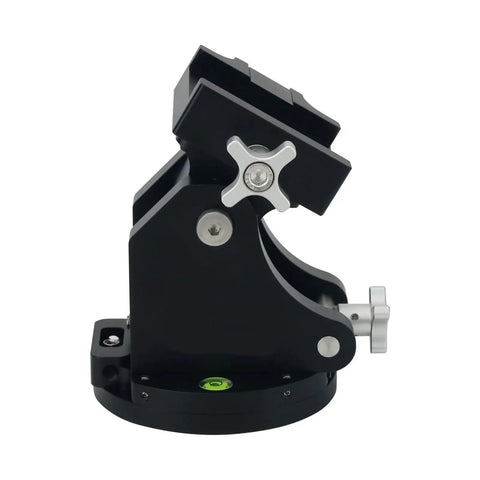 Heavy Duty Latitude Adjustment Seat For Telescope Mounts, Supports Up To 35Kg, side view showing adjustment knobs and base.